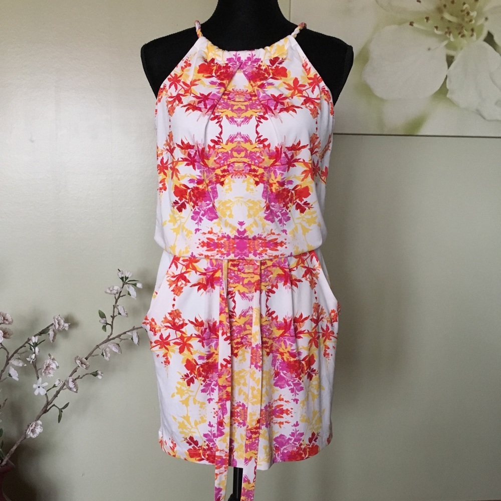 White Orange Pink Floral Womens BISOU BISOU Dress